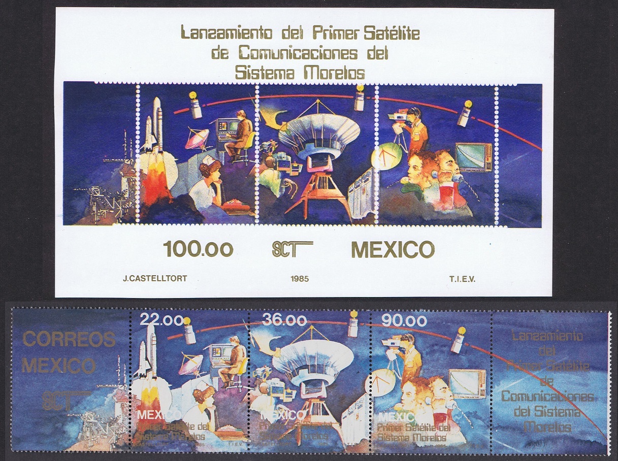 Mexico Space First Mexican Satellite 3v+MS 1985 MNH SG#1743-MS1746 Sc#1388a+1389