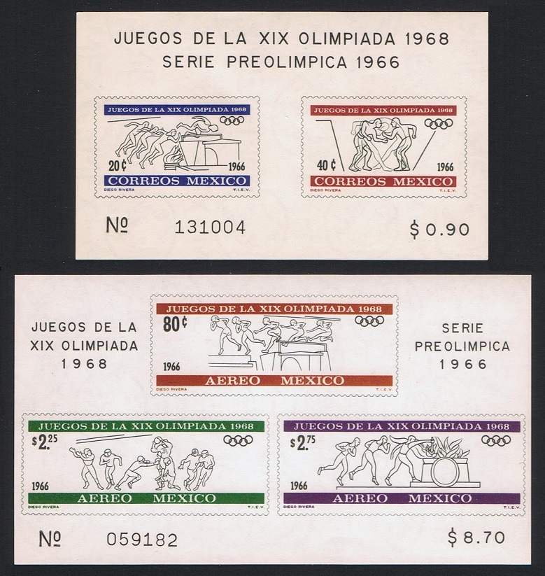 Mexico Olympic Games 1968 2 MSs 1966 MNH SG#MS1123-MS1127 MI#Block 5-6 Sc#975a+C320a