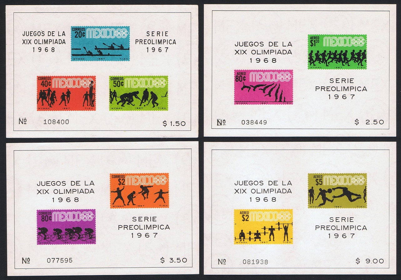 Mexico Olympic Games Mexico 4 MSs 1967 MNH SG#MS1145+MS1150 Sc#983a+985a+C329a+C332a