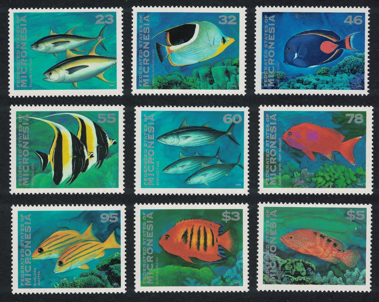 Micronesia Fish 9v Face Value $12.89 Key Values 1995 MNH SG#279=299