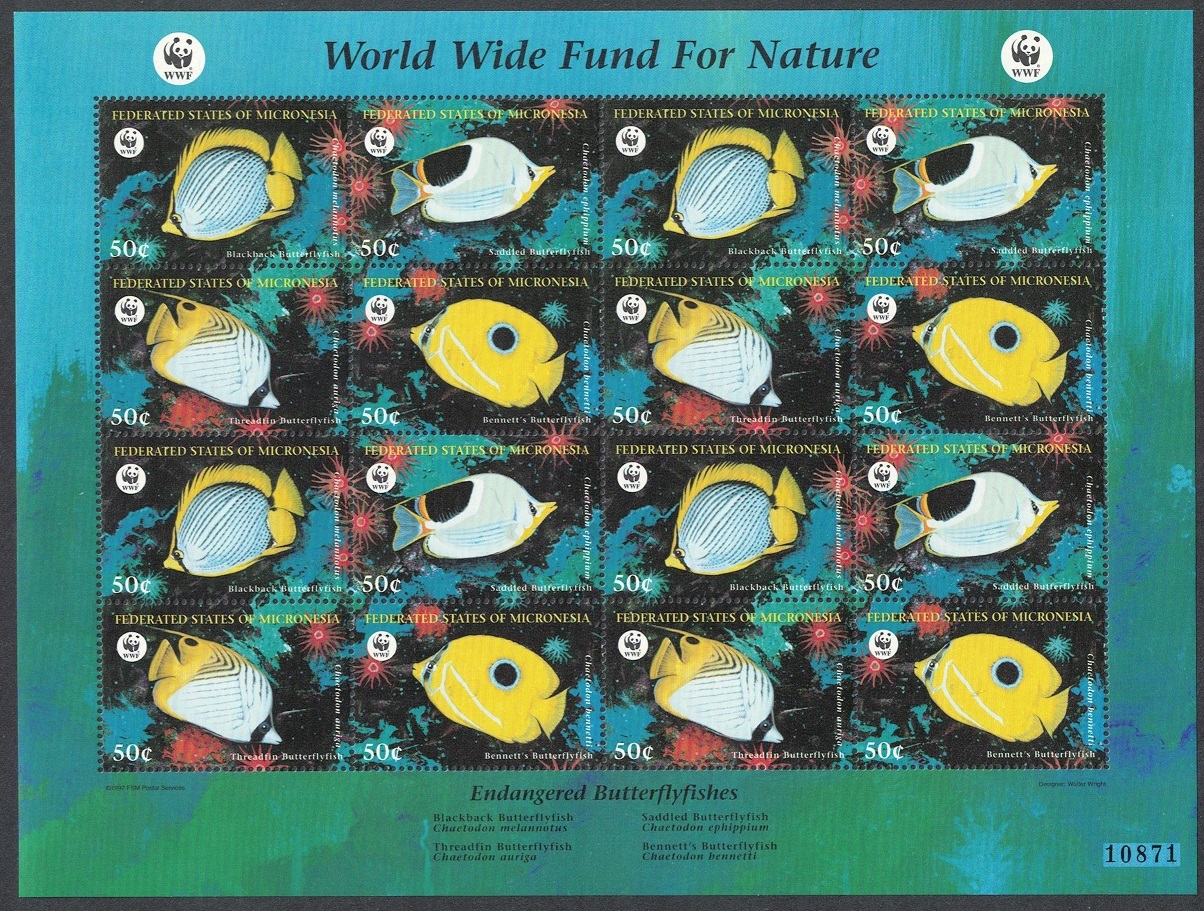 Micronesia WWF Butterflyfishes Sheetlet of 4 sets 1997 MNH SG#579-582