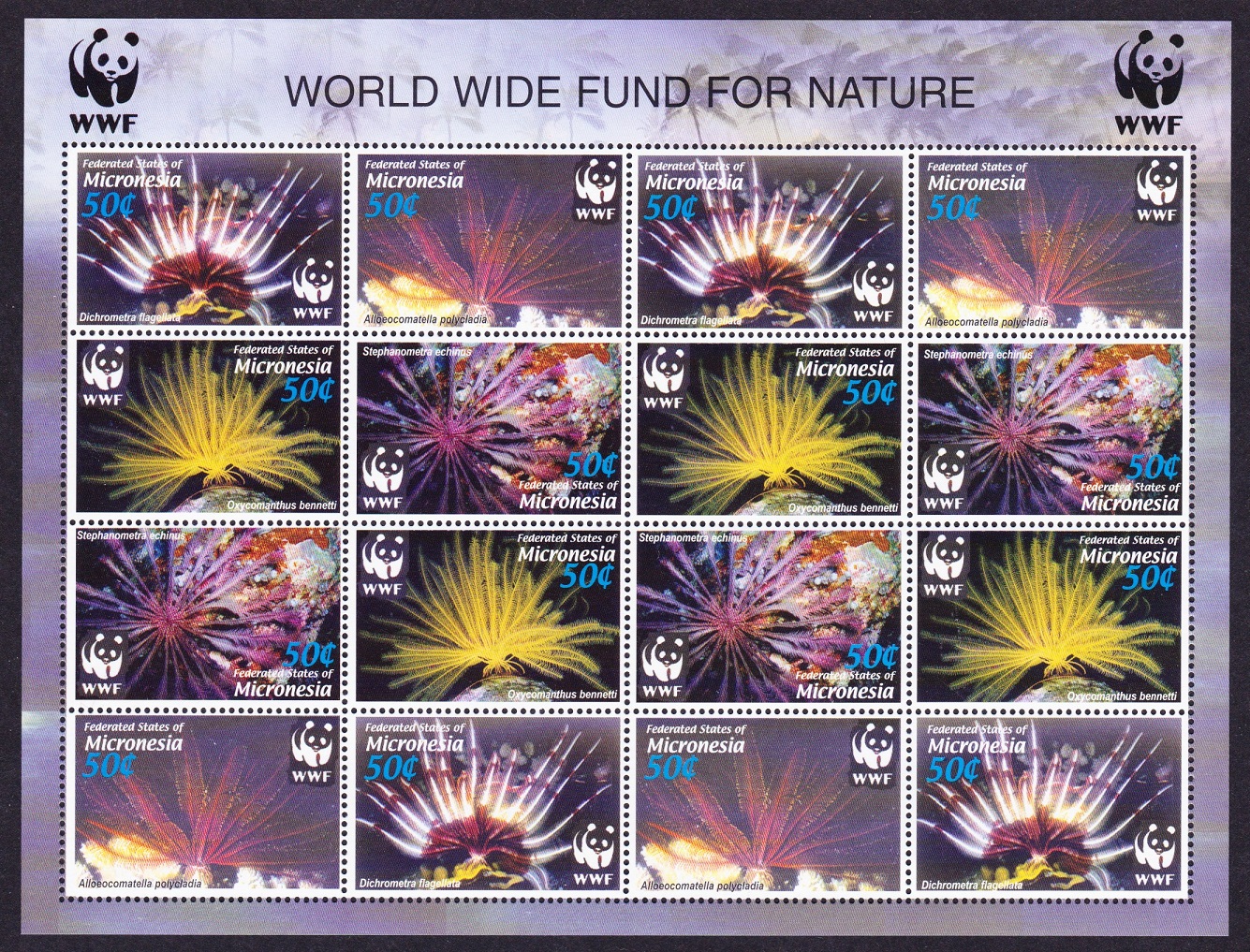 Micronesia WWF Feather Stars Sheetlet of 4 sets 2005 MNH SG#1347-1350 MI#1674-1677 Sc#659 a-d