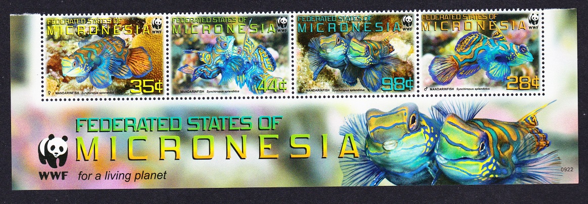 Micronesia WWF Mandarinfish Bottom Strip of 4v WWF Logo 2009 MNH MI#2052-2055 Sc#848a-d