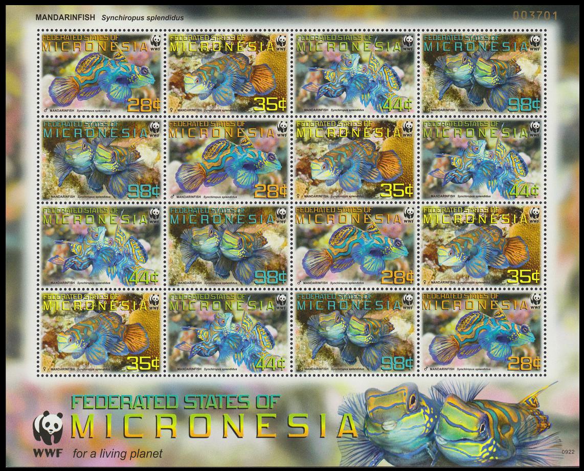 Micronesia WWF Mandarinfish Sheetlet of 4 sets 2009 MNH MI#2052-2055 Sc#848a-d