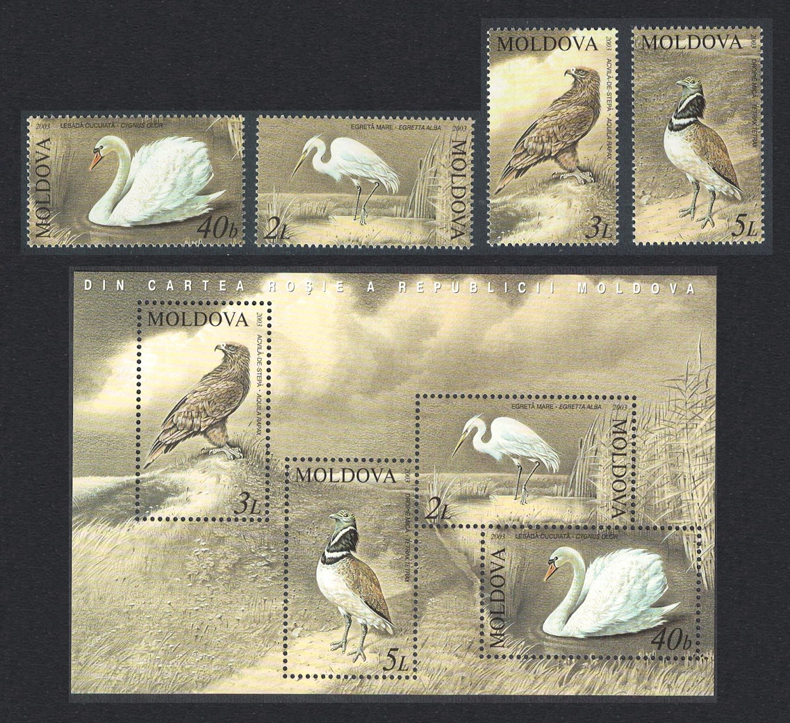 Moldova Swan Eagle Bustard Egret Birds 4v+MS 2003 MNH SG#477-MS481 MI#481-484+Block 30 Sc#461-464