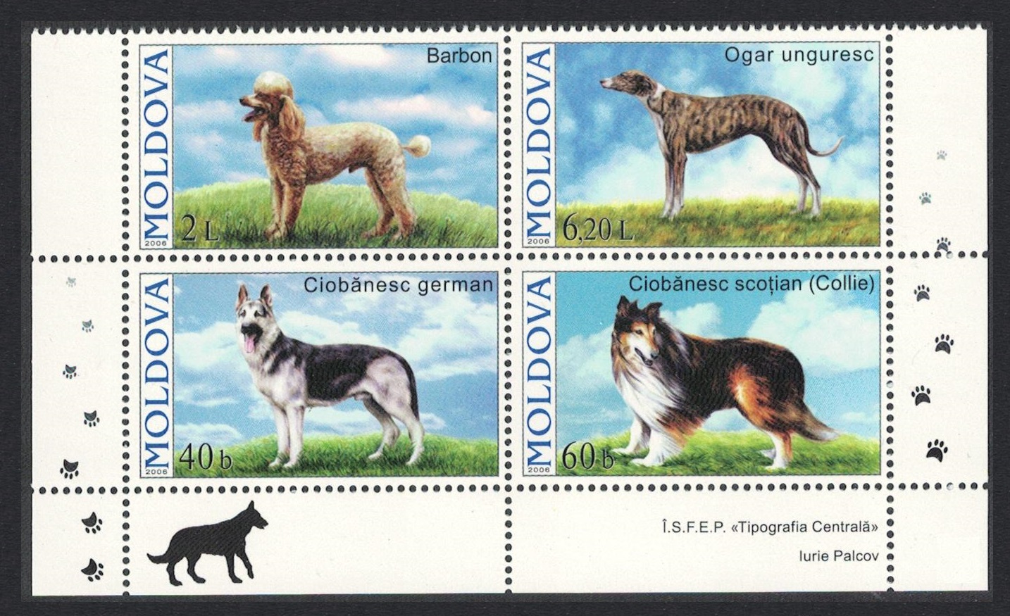 Moldova Dogs 4v Block of 4 Bottom Margins 2006 MNH SG#557-560