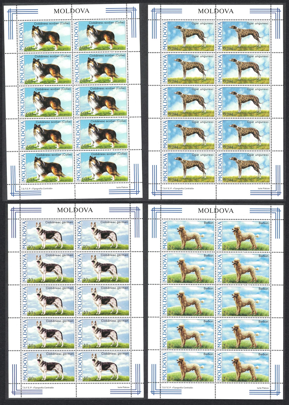 Moldova Dogs 4v Full Sheets 10 sets 2006 MNH SG#557-560