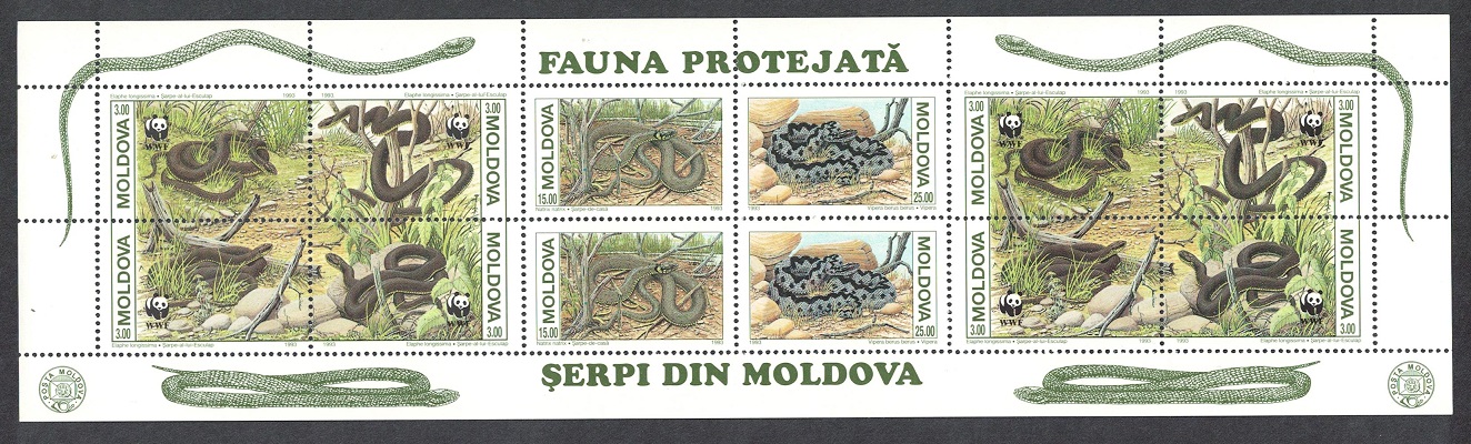 Moldova Aesculapian Snake Fauna WWF Booklet pane 1993 MNH SG#57-62 MI#MH1 Blatt Sc#72-74