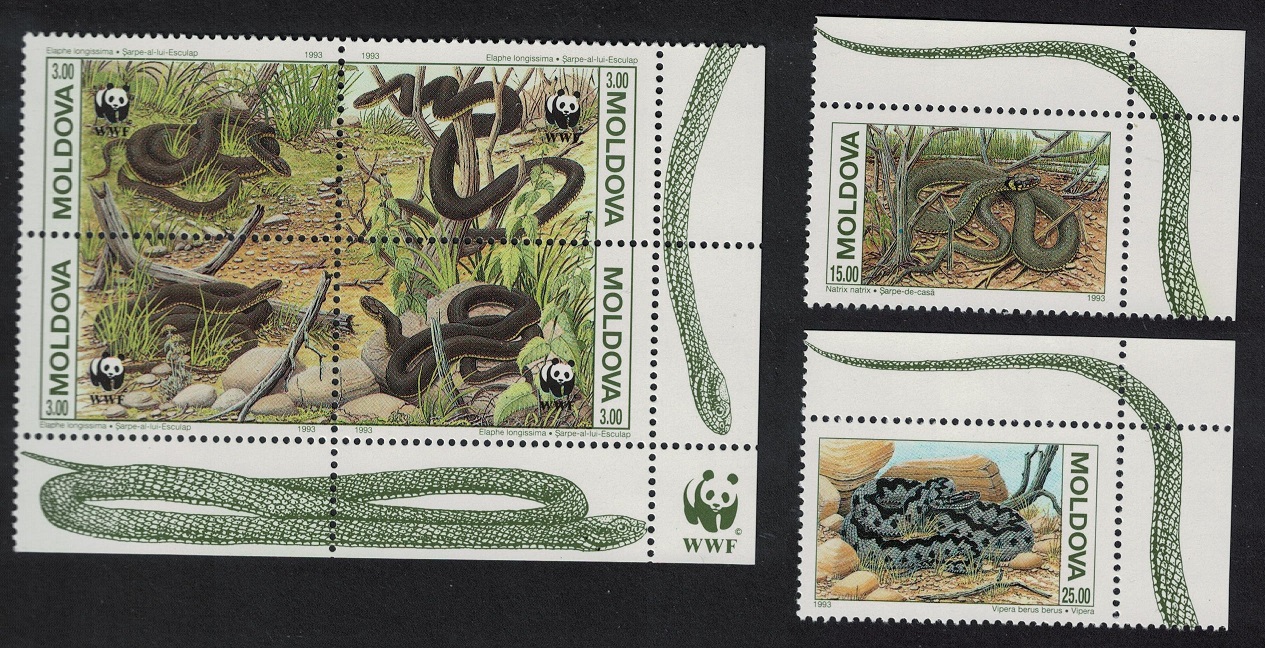 Moldova Snakes Protected Animals Fauna WWF 6v Corners 1993 MNH SG#57-62 Sc#72-74