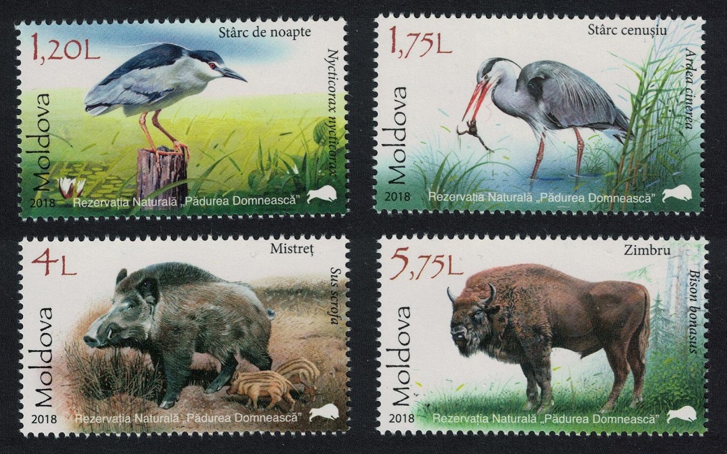 Moldova Pelican Heron Birds Boar Bison Fauna Animals 4v 2018 MNH MI#1037-1040