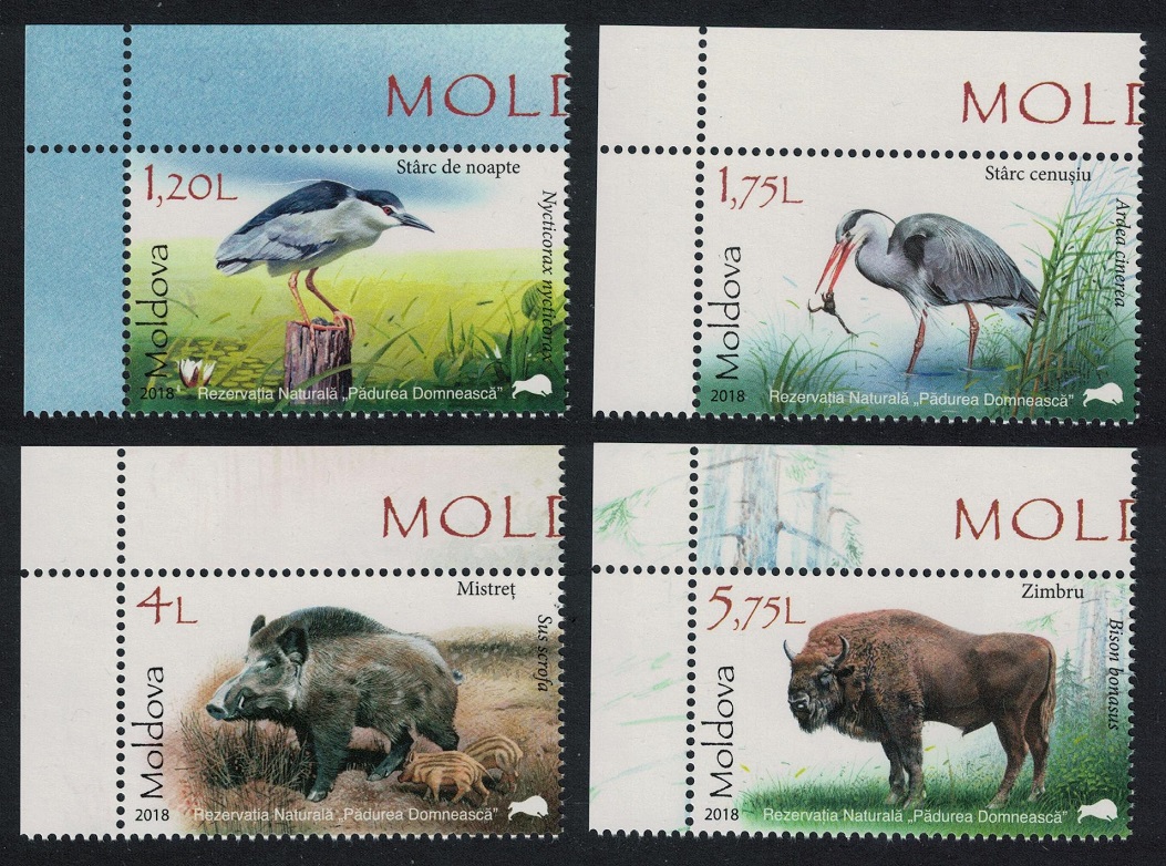 Moldova Pelican Heron Birds Boar Bison Fauna Animals 4v Corners 2018 MNH MI#1037-1040