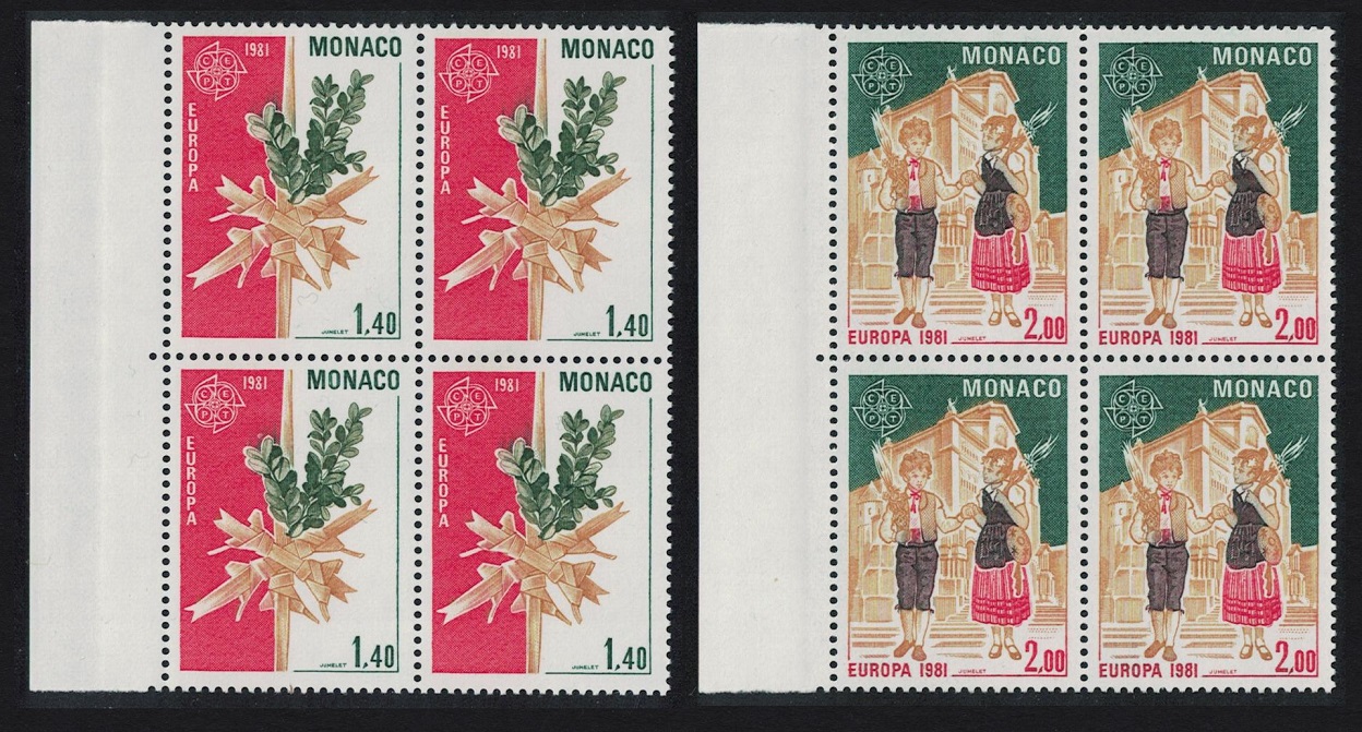 Monaco Folklore Europa CEPT 2v Blocks of 4 1981 MNH SG#1488-1489