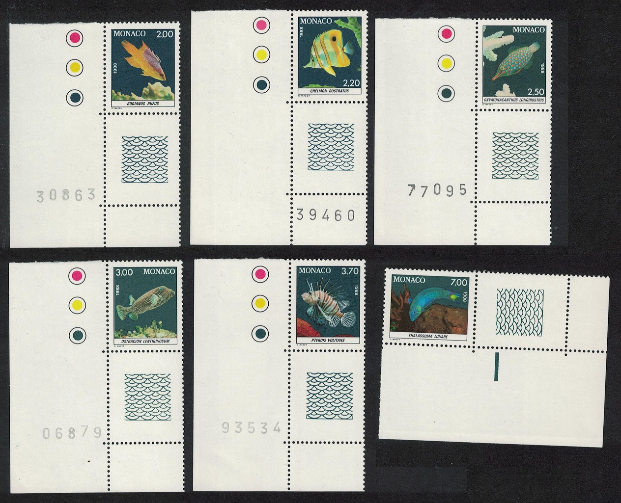 Monaco Fishes in Oceanographic Museum Aquarium 6v Corners 1988 MNH SG#1857-1862