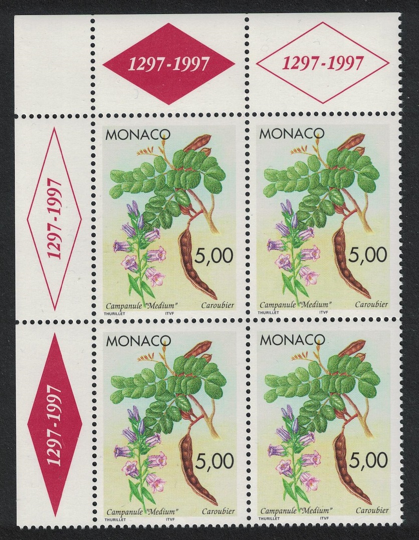 Monaco Giant Bellflower and Carob Pods Corner Block of 4 1996 MNH SG#2301 MI#2332