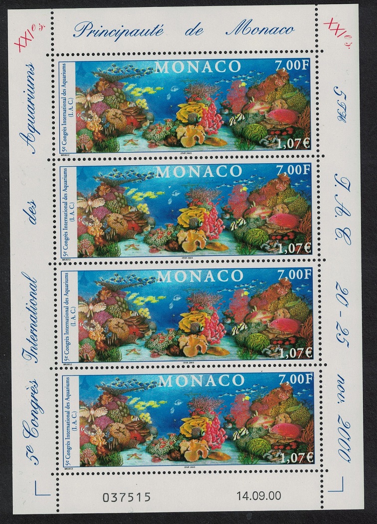 Monaco Fish Corals Oceanography Museum Sheetlet of 4v 2000 MNH SG#2477