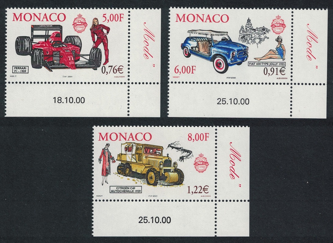 Monaco Motor cars Royal Collection 3v Corners Date 2000 MNH SG#2479-2481 MI#2528-2530