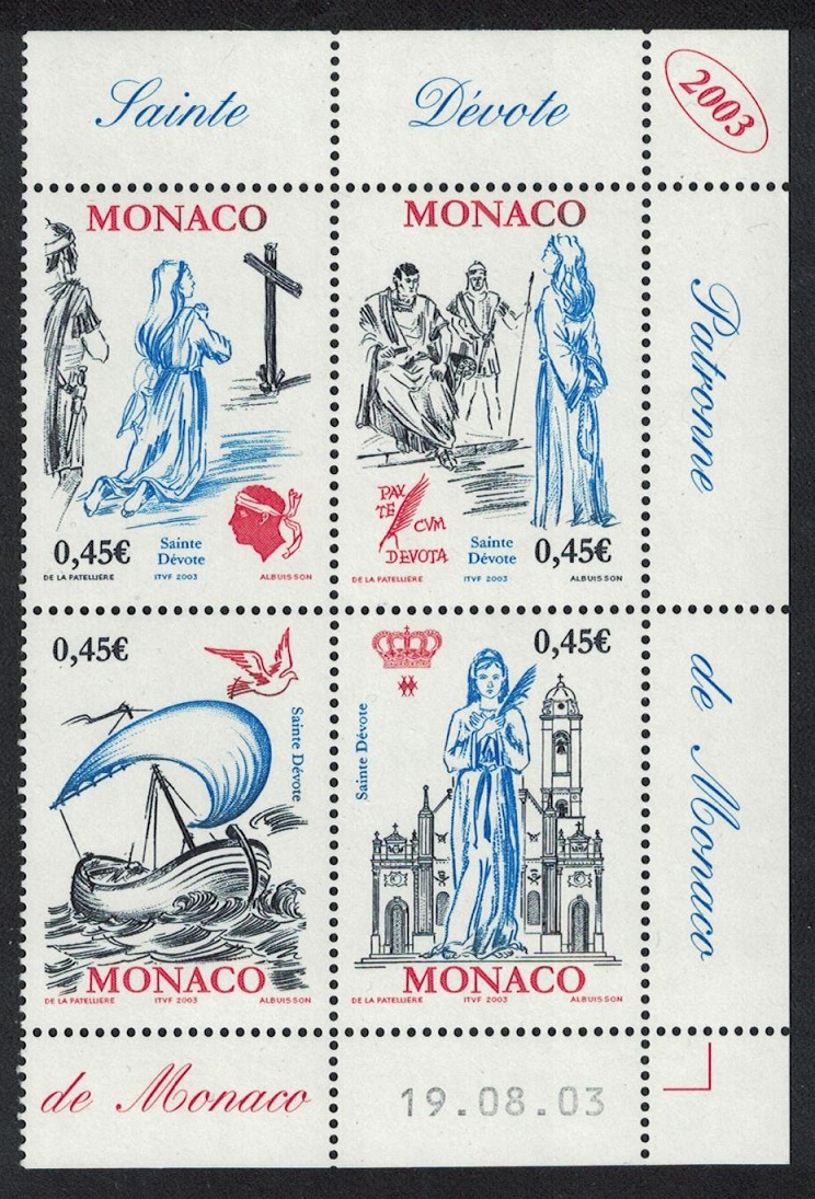 Monaco Birds Ships Saints Block of 4 Date 2003 MNH SG#2617-2620 MI#2665-2668