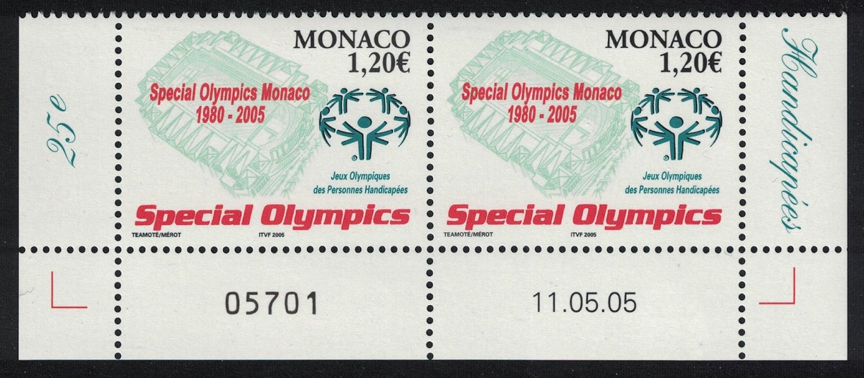 Monaco 25th Anniversary of Monaco Special Olympics Bottom Pair 2005 MNH SG#2707 MI#2753