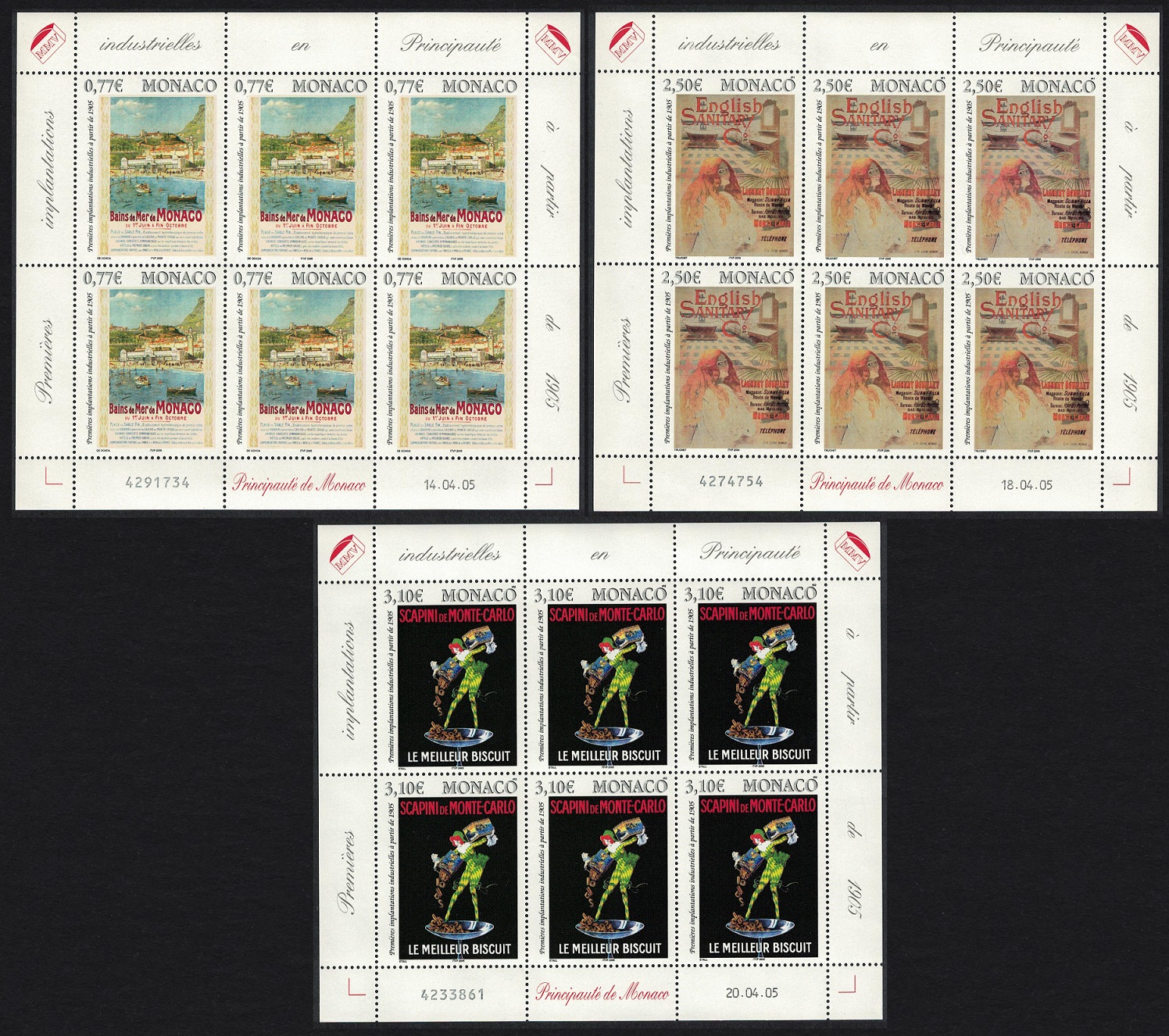 Monaco Advertising Posters 3 Sheetlets of 6v each 2005 MNH SG#2708-2710 MI#2750-2752