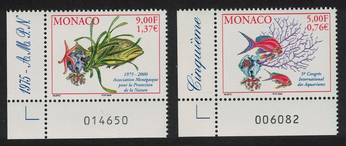 Monaco Corals Starfish Water plant Fish 2v Corners Number 2000 MNH SG#2474-2475 MI#2521+2523