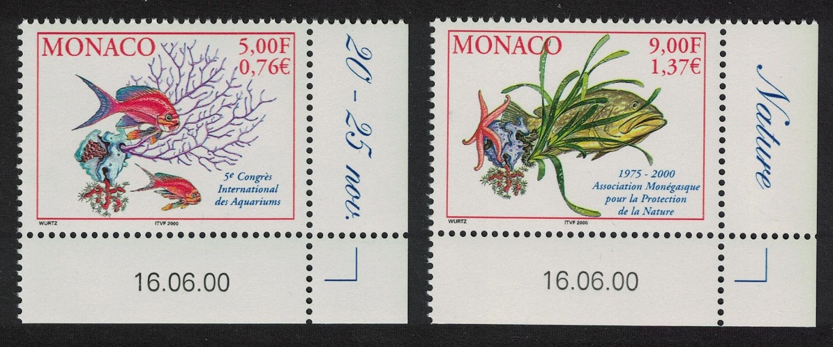 Monaco Corals Starfish Water plant Fish 2v Corners Date 2000 MNH SG#2474-2475 MI#2521+2523