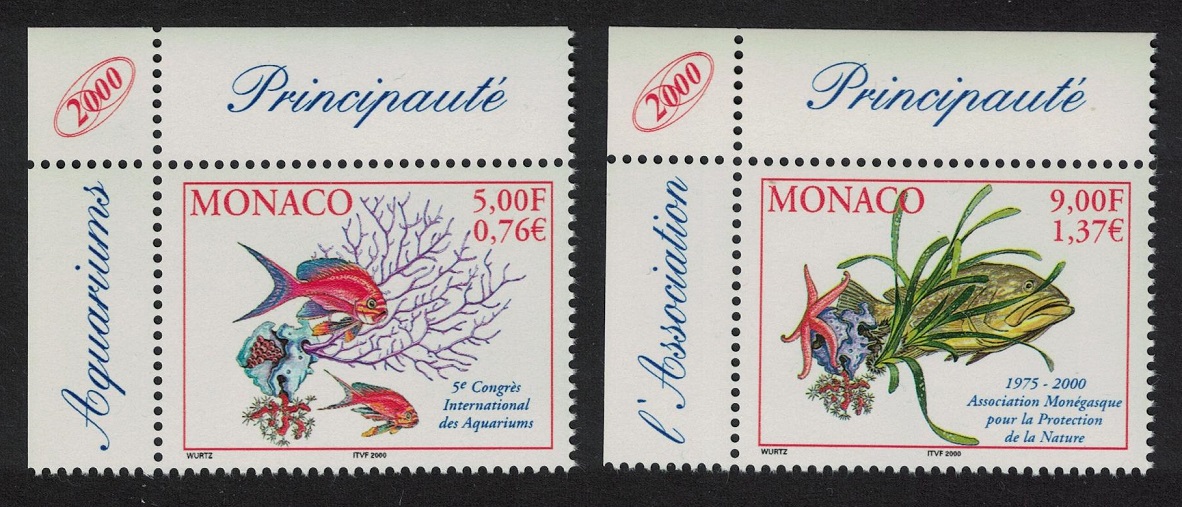 Monaco Corals Starfish Water plant Fish 2v Corners 2000 MNH SG#2474-2475 MI#2521+2523