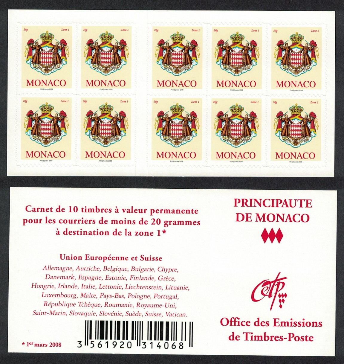 Monaco Booklet of 10v Unfolded 2009 MNH SG#2891 MI#2934