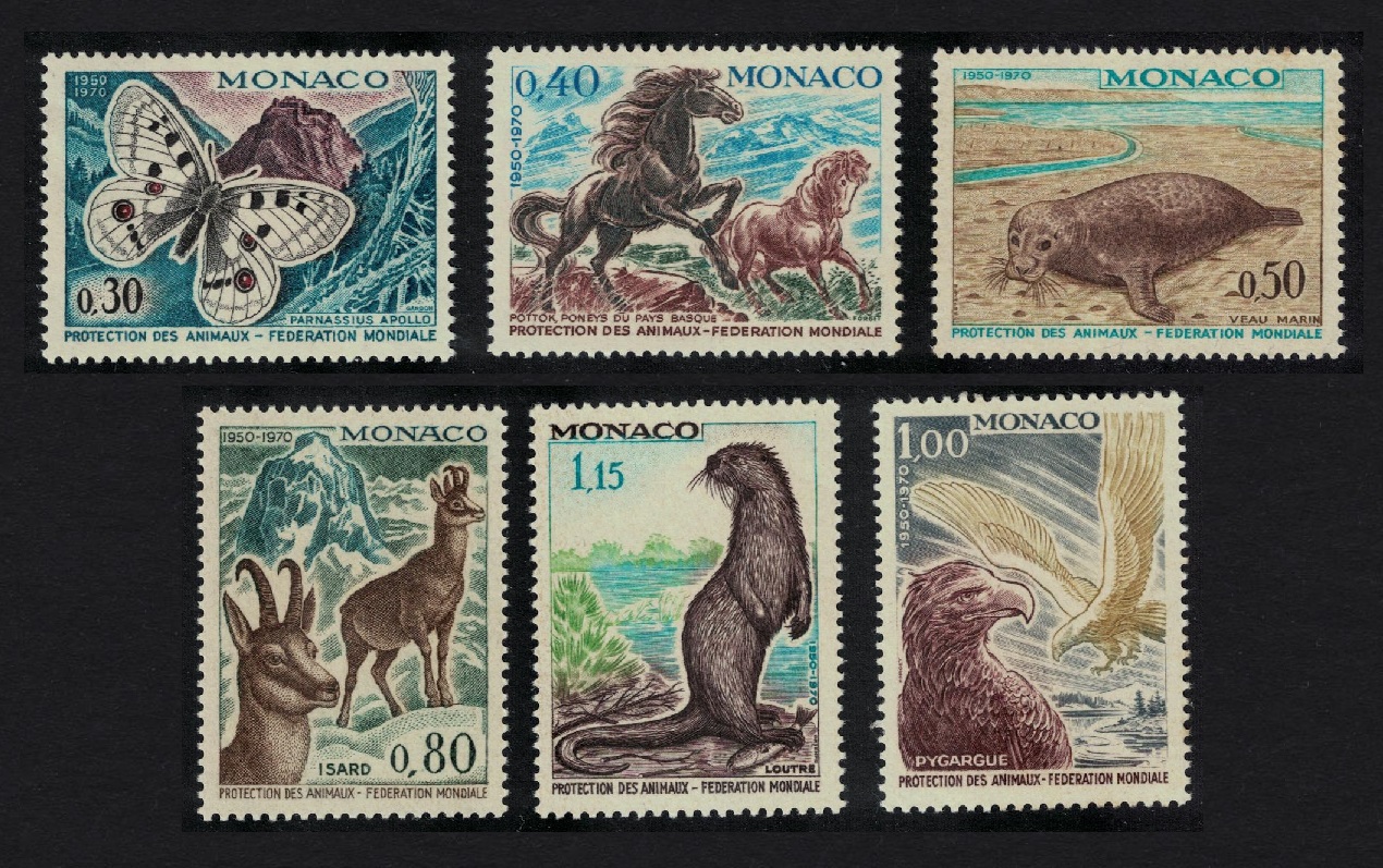 Monaco Birds Eagle Otter Chamois Butterfly Horses Seal 6v 1970 MNH SG#977-982 MI#966-971