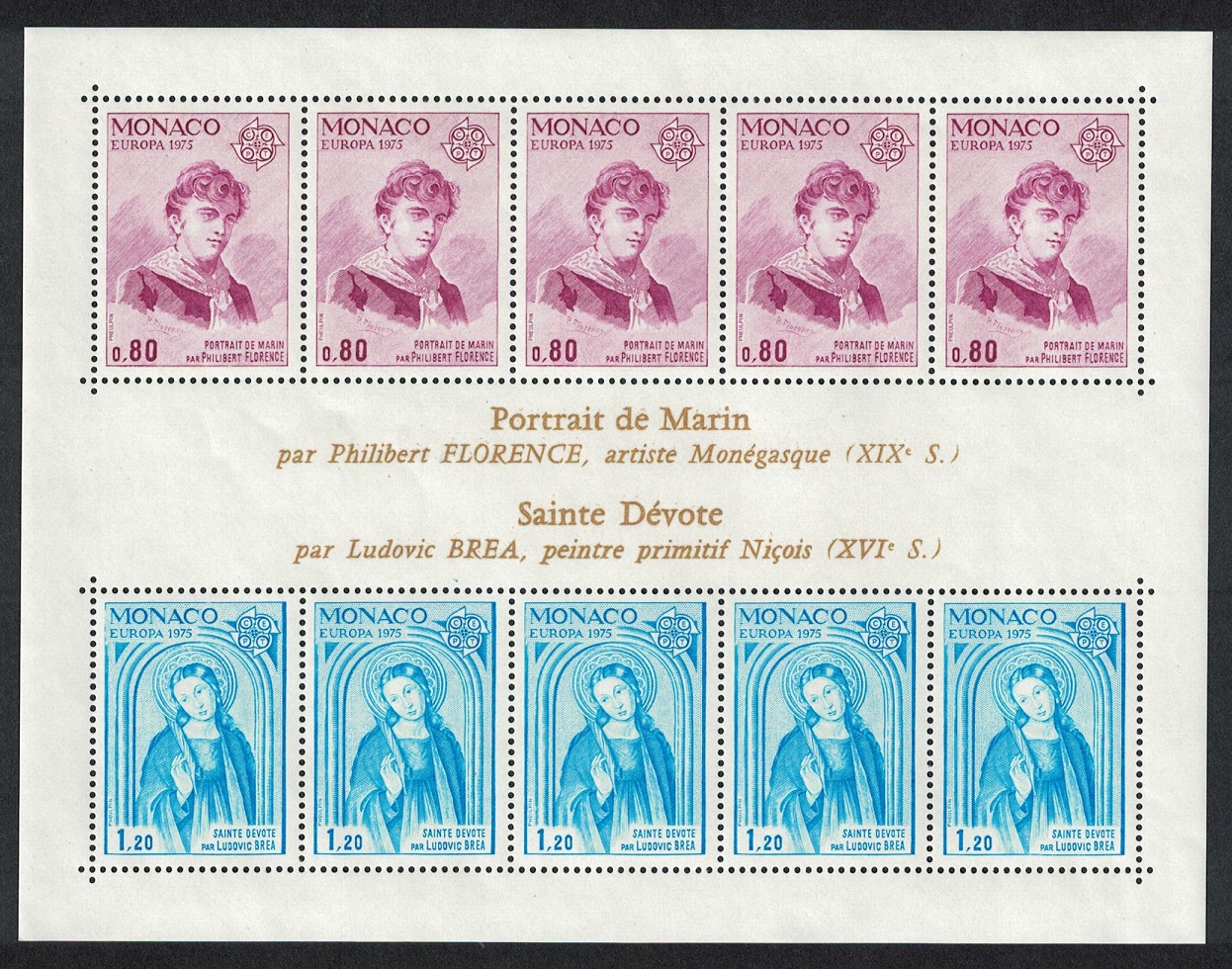 Monaco Paintings Europa CEPT 2v MS 1975 MNH SG#MS1188