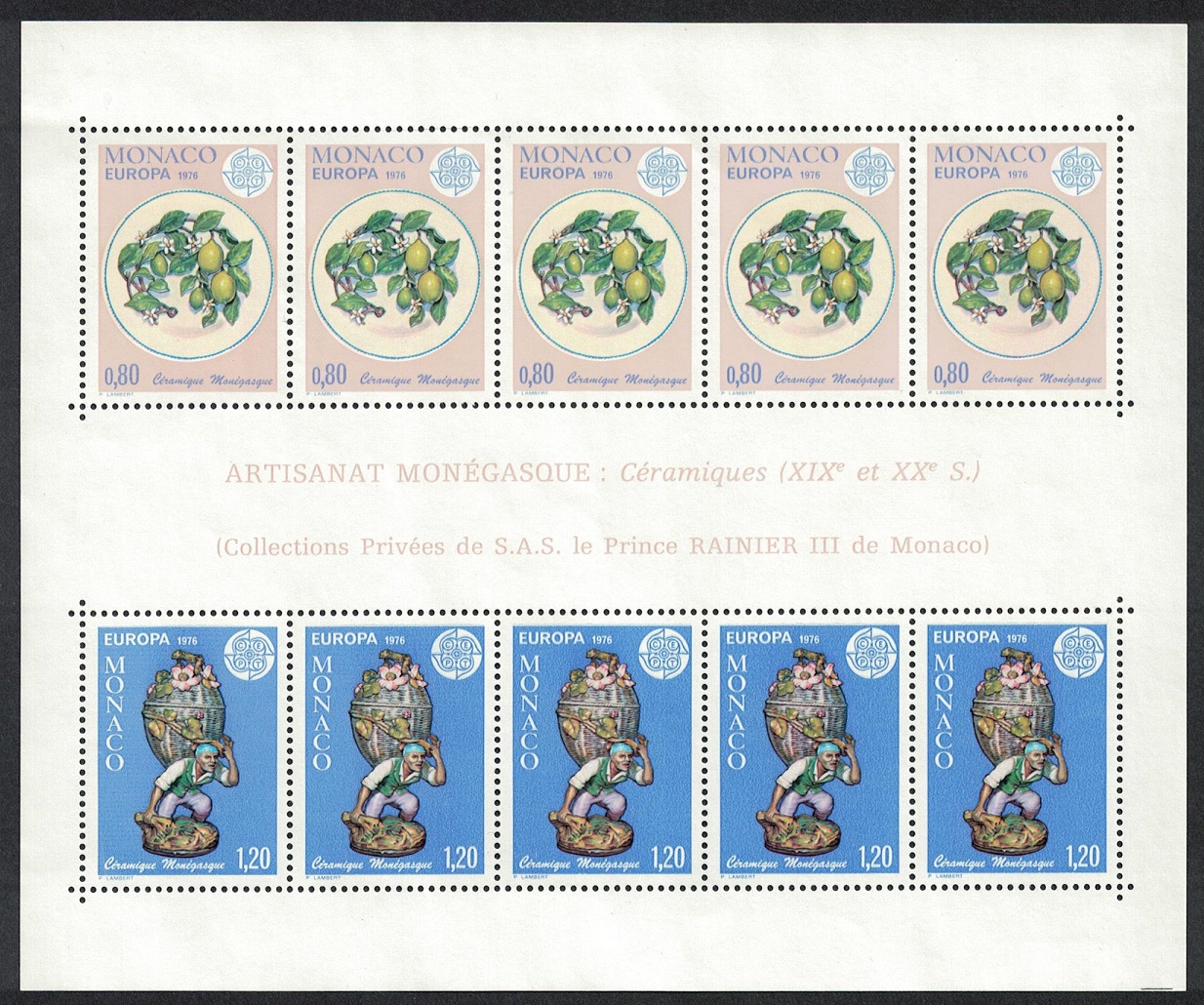 Monaco Europa Monegasque Ceramics MS 1976 MNH SG#MS1253