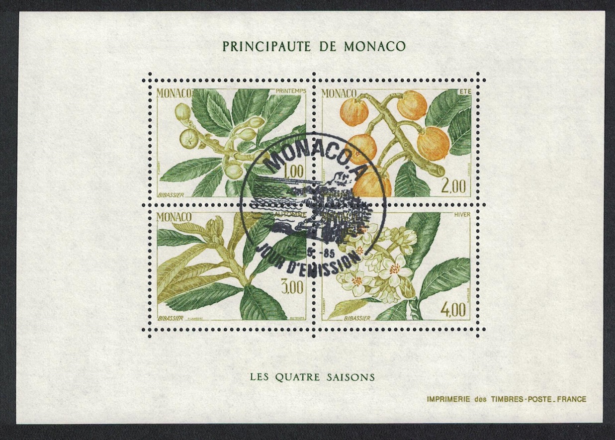 Monaco Seasons of the Japanese Medlar MS 1985 CTO SG#MS1730 MI#Block 29 Sc#1472