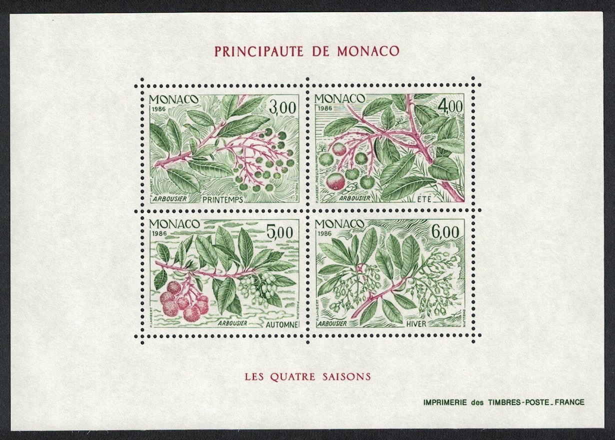 Monaco Seasons of the Strawberry Tree MS 1986 MNH SG#MS1803 MI#Block 34 Sc#1550