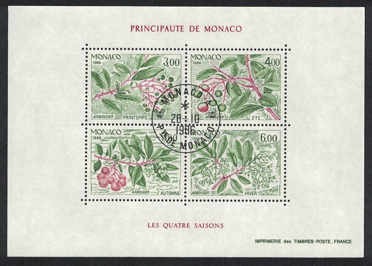 Monaco Seasons of the Strawberry Tree MS 1986 CTO SG#MS1803 MI#Block 34 Sc#1550