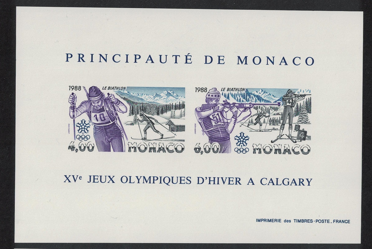 Monaco Skiing Winter Olympic Games Calgary MS Imperf 1988 MNH SG#MS1867 MI#Block 38