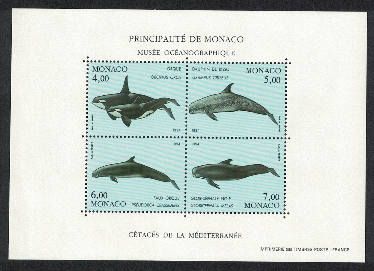 Monaco Mediterranean Orca Whale Dolphins MS 1994 MNH SG#MS2173 MI#Block 62 Sc#1898