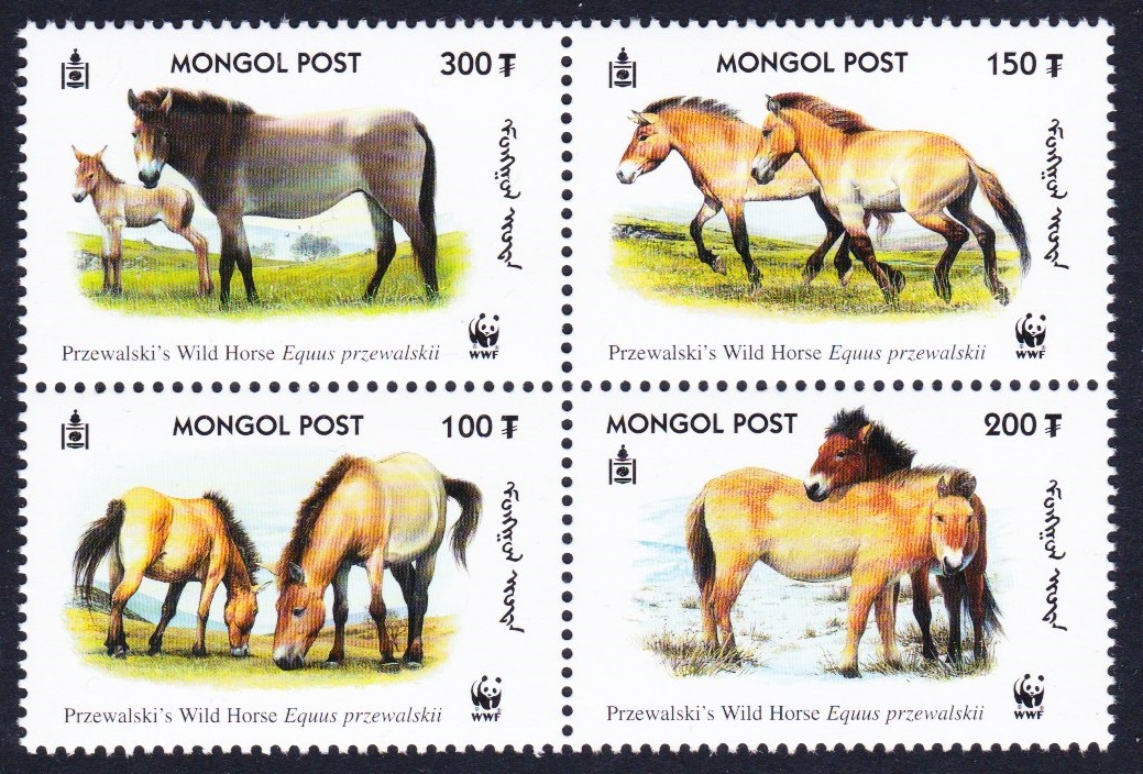 Mongolia WWF Przewalski&#39;s Horse 4v Block of 4 2000 MNH SG#2861-2864 MI#3122-3125 Sc#2440 a-d