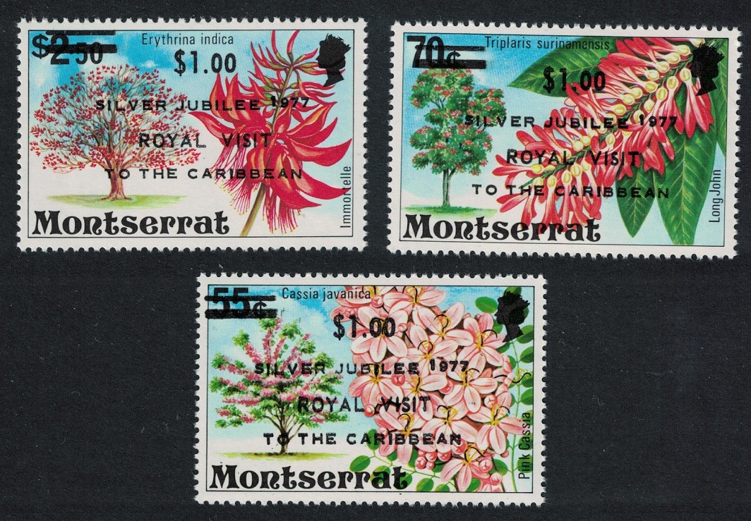 Montserrat Royal Visit Flowers 3v Overprint 1977 MNH SG#409-411