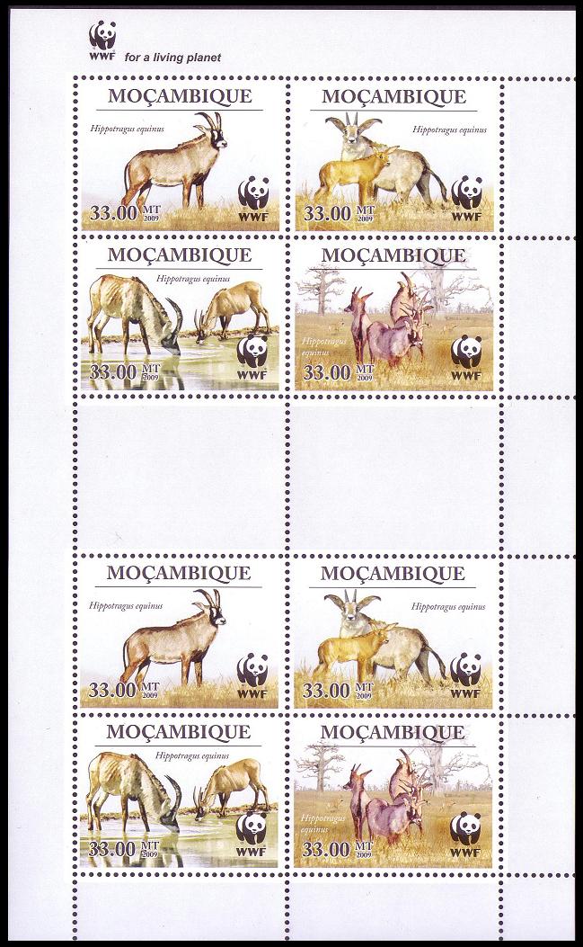 Mozambique WWF Roan Antelope Sheetlet of 2 sets 2010 MNH MI#3658-3661 Sc#1930