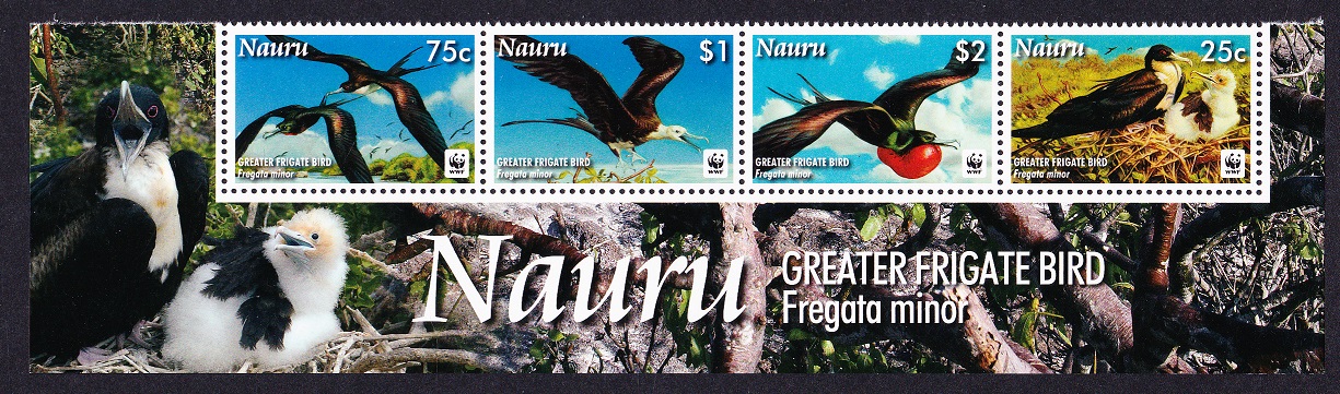 Nauru WWF Greater Frigate Bird Strip of 4v Latin Name 2008 MNH SG#681-684 MI#690-693 Sc#589-592