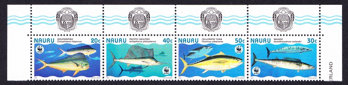 Nauru WWF Giant Fish Top Strip of 4v Arms 1997 MNH SG#458-461 MI#437-440 Sc#443 a-d