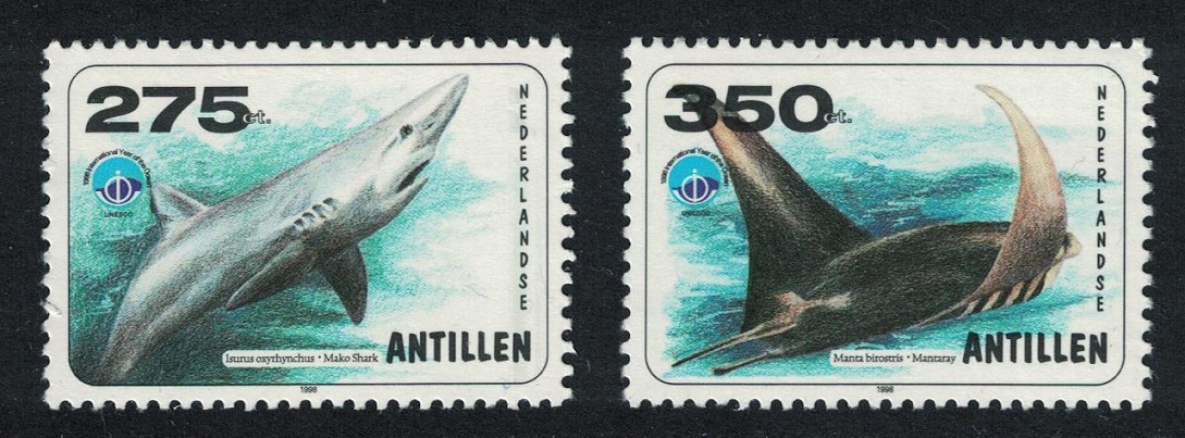 Netherlands Antilles Mako Shark Manta Ray Fish 2v 1998 MNH SG#1302-1303