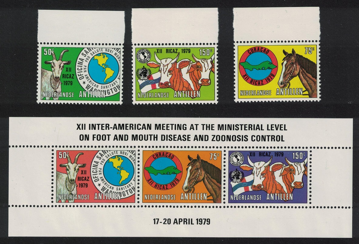 Netherlands Antilles Goat Cattle Horse 3v+MS 1979 MNH SG#690-MS693