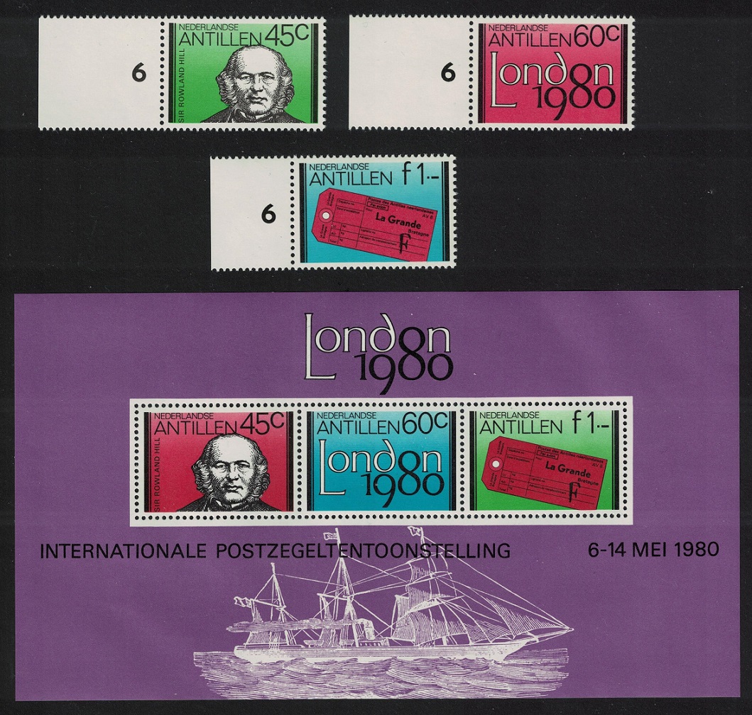 Netherlands Antilles Sir Rowland Hill 3v+MS 1980 MNH SG#725-MS728