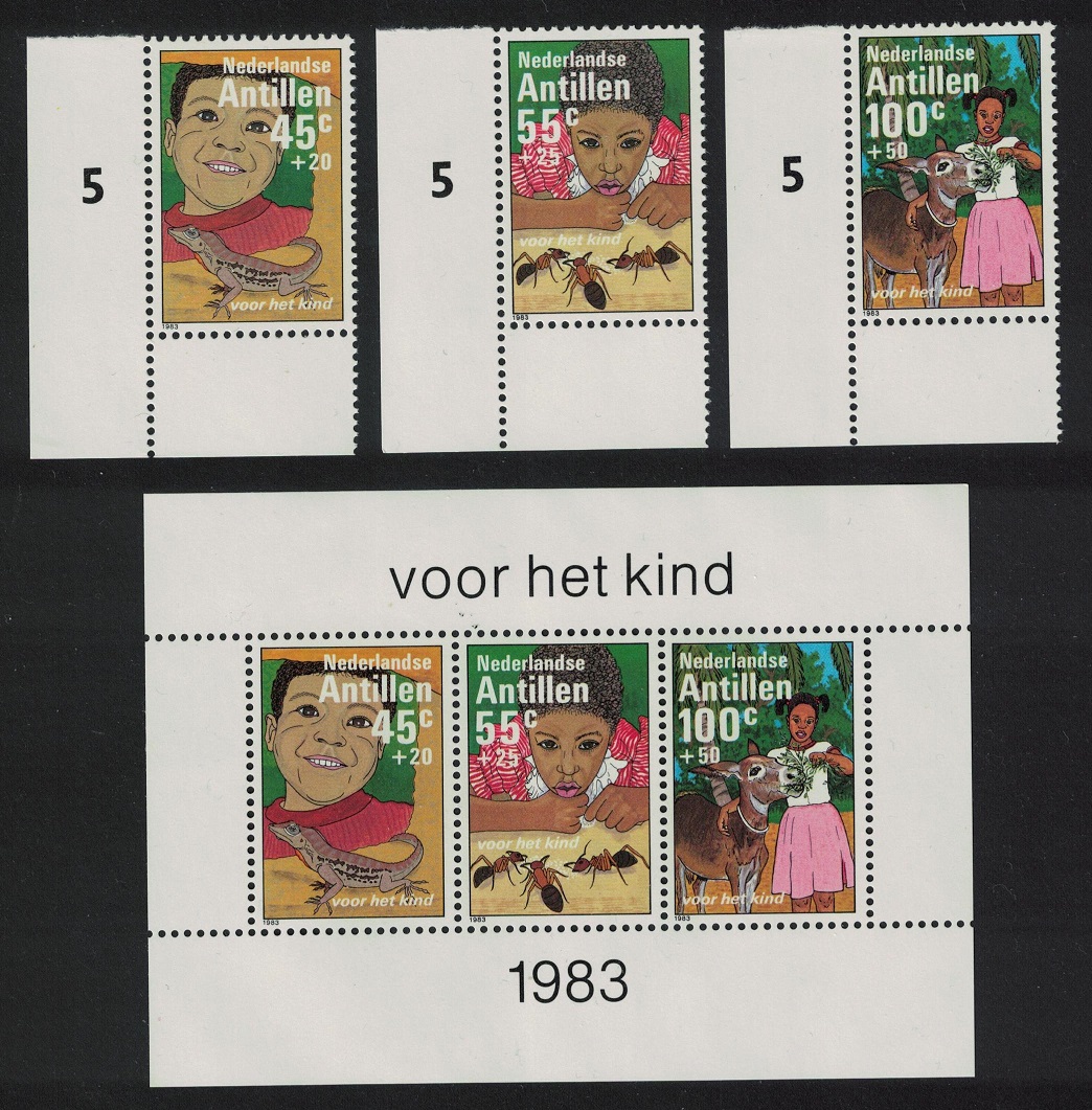 Netherlands Antilles Lizard Ants Donkey 3v Corners +MS 1983 MNH SG#816-MS819