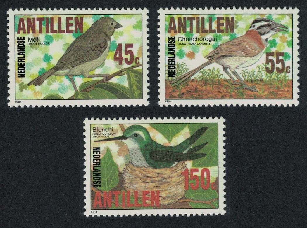 Netherlands Antilles Grassquit Sparrow Emerald Birds 3v 1984 MNH SG#863-865