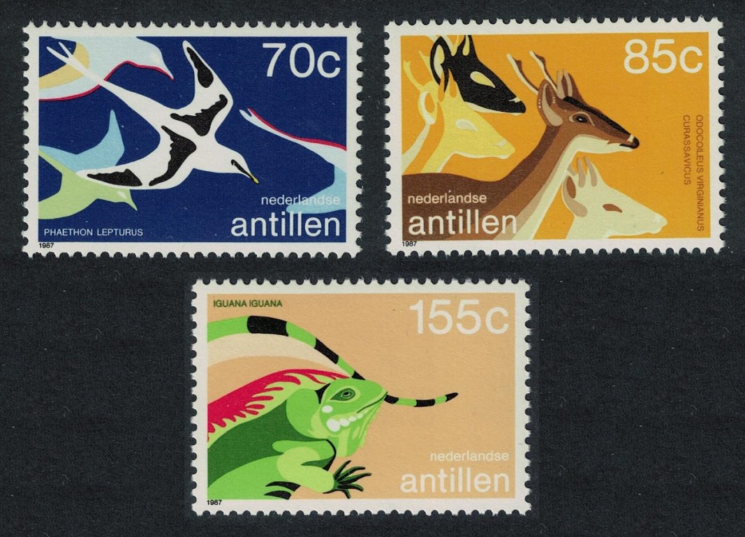 Netherlands Antilles White-tailed Tropic Birds Deer Iguana 3v 1987 MNH SG#949-951