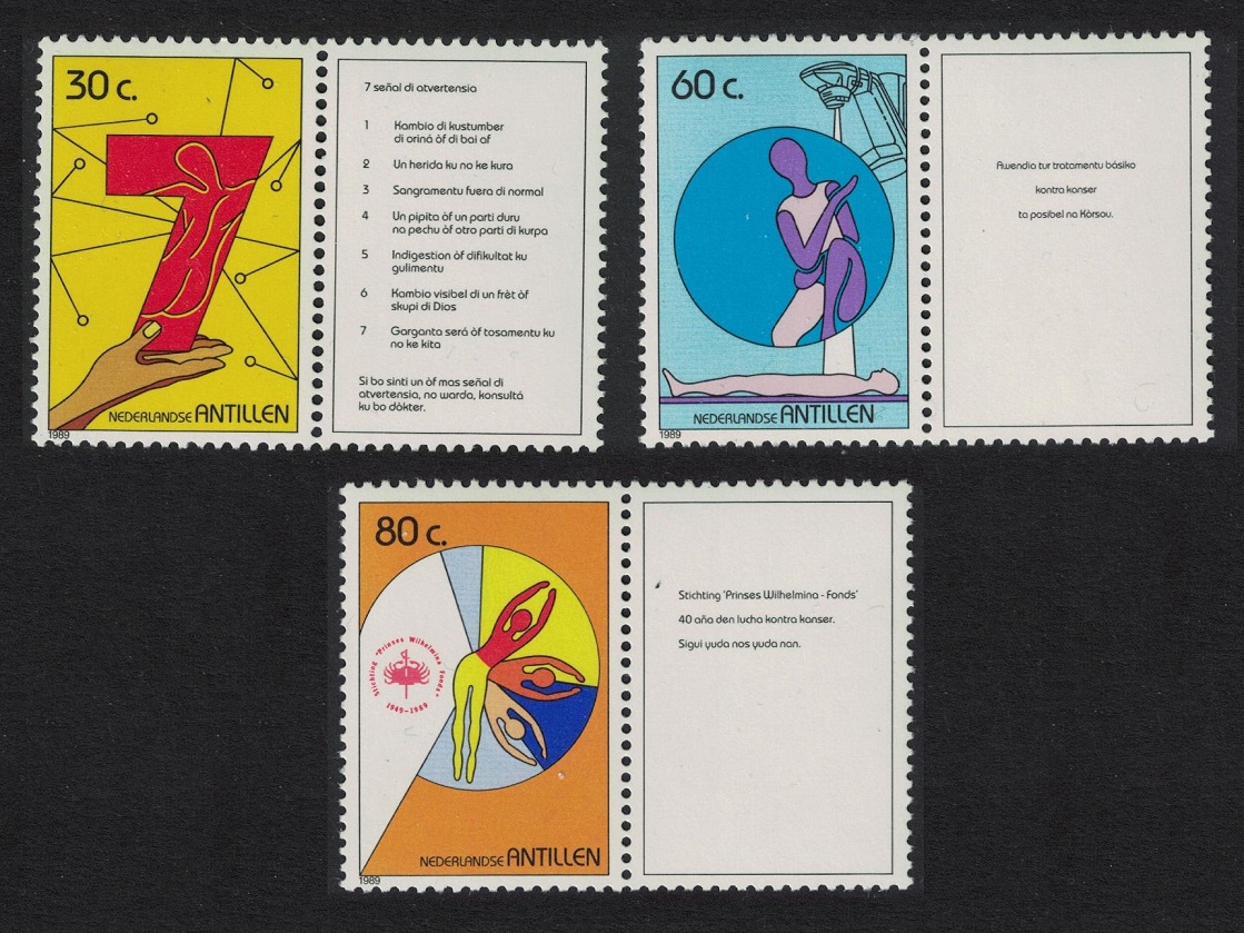 Netherlands Antilles Foundation for Cancer Care 3v Labels 1989 MNH SG#993-995