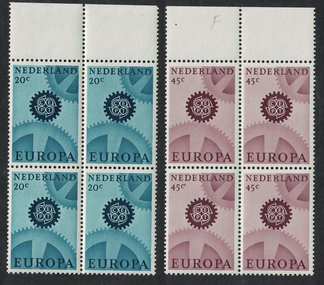 Netherlands Cogwheels Europa 2v Blocks of 4 1967 MNH SG#1031-1032