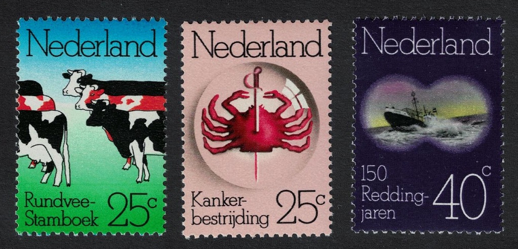 Netherlands Cattle Cancer &#39;Suzanna&#39; Lifeboat 3v 1974 MNH SG#1193-1195