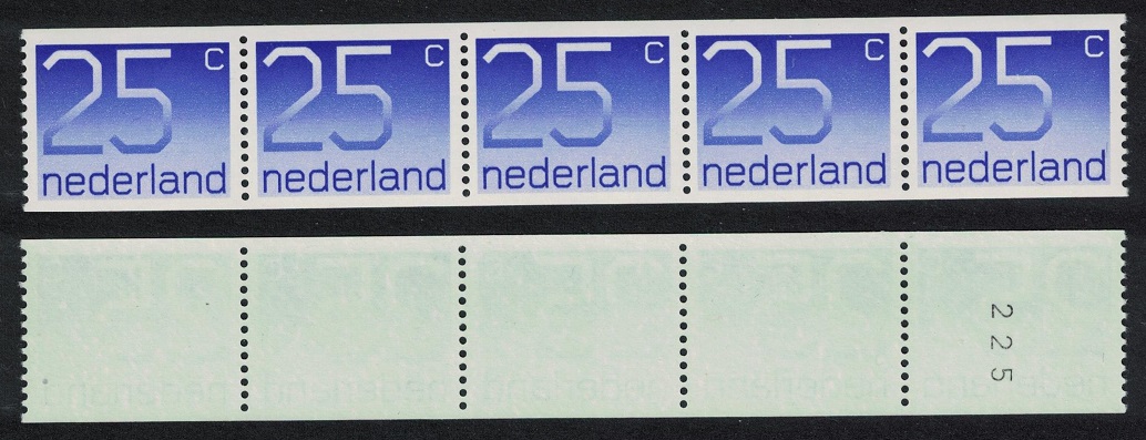 Netherlands Numeral Definitive 25c Roll strip Control Number 1976 MNH SG#1228